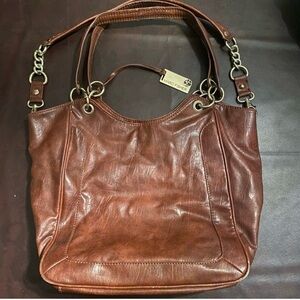 Marc fisher brown genuine chestnut leather satchel bag purse - very clean!
